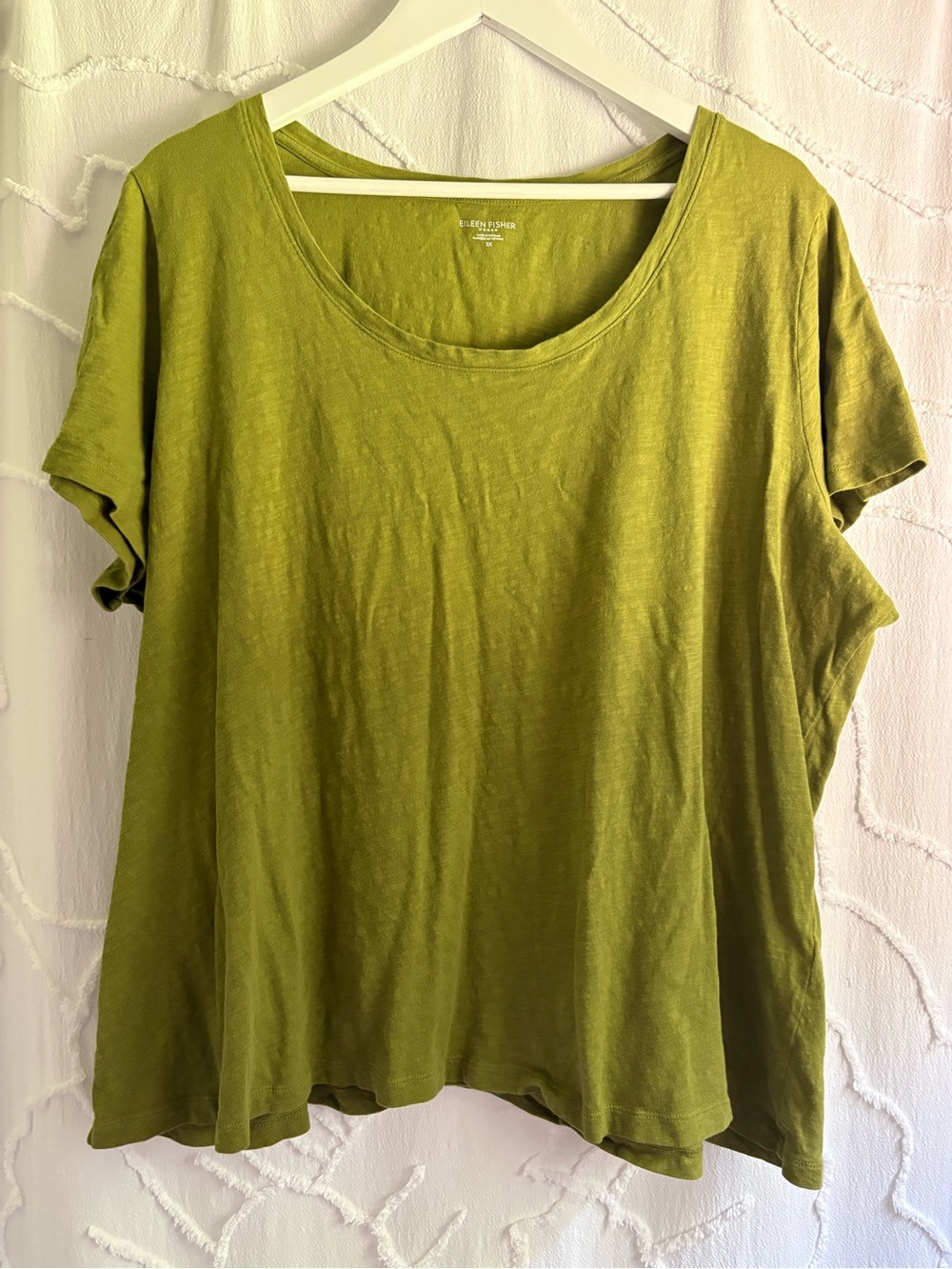 Eileen Fisher Woman 3X Olive Green Organic Cotton Scoop Neck Tee Plus Size